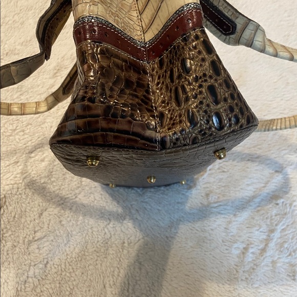 Brahmin Genuine Crocodile Embossed Leather Tote Shoulder Bag Neutral Brown - Picture 10 of 15